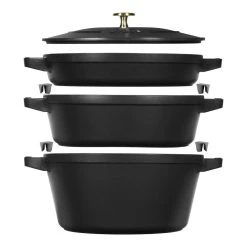 Staub Stackable Cocotte, Braiser, And Grill Pan With Lid | Black