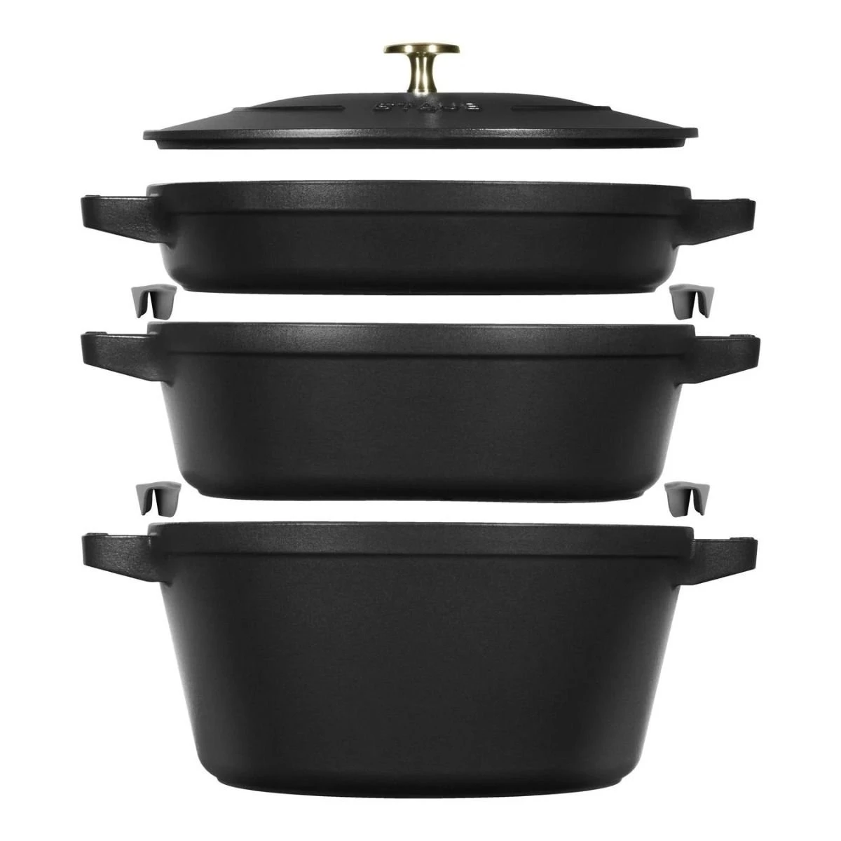 Staub Stackable Cocotte, Braiser, And Grill Pan With Lid | Black