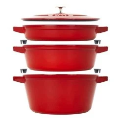 Staub Stackable Cocotte, Braiser, And Grill Pan With Lid | Cherry