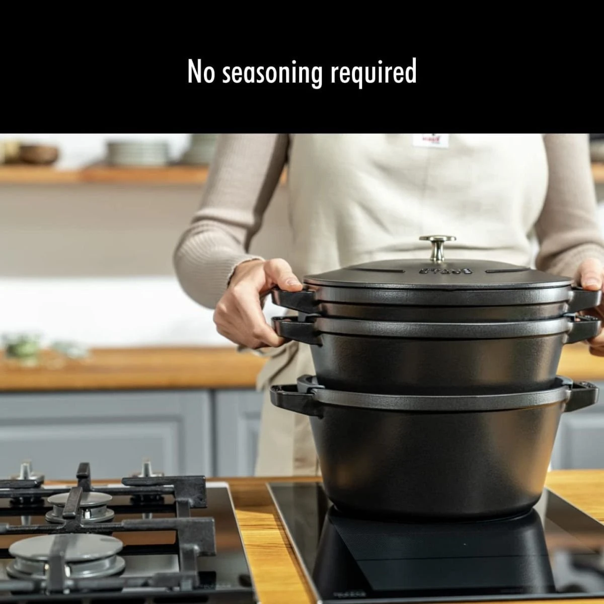Staub Stackable Cocotte, Braiser, And Grill Pan With Lid | Black - Image 6