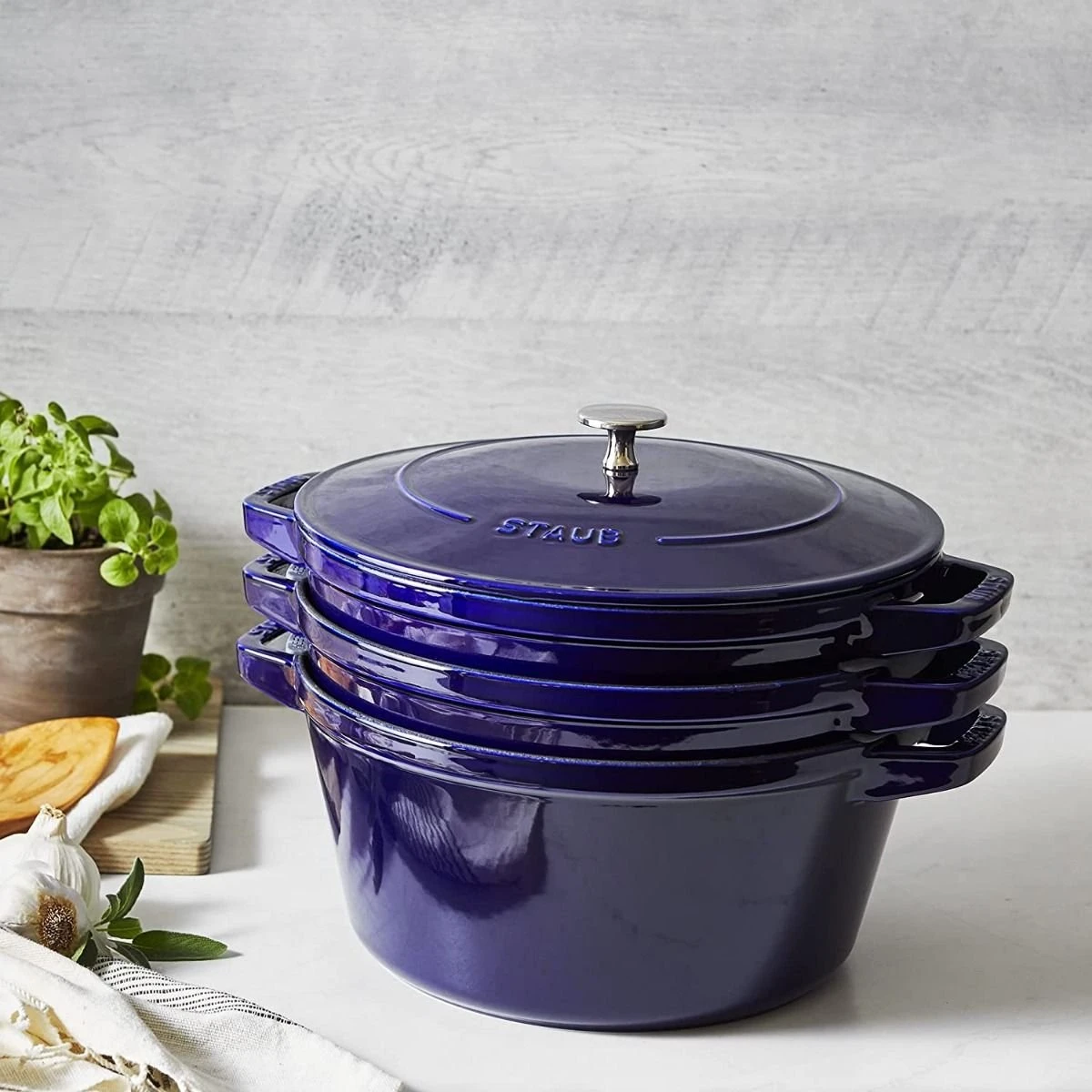 Staub Stackable Cocotte, Braiser, And Grill Pan With Lid | Dark Blue - Image 12
