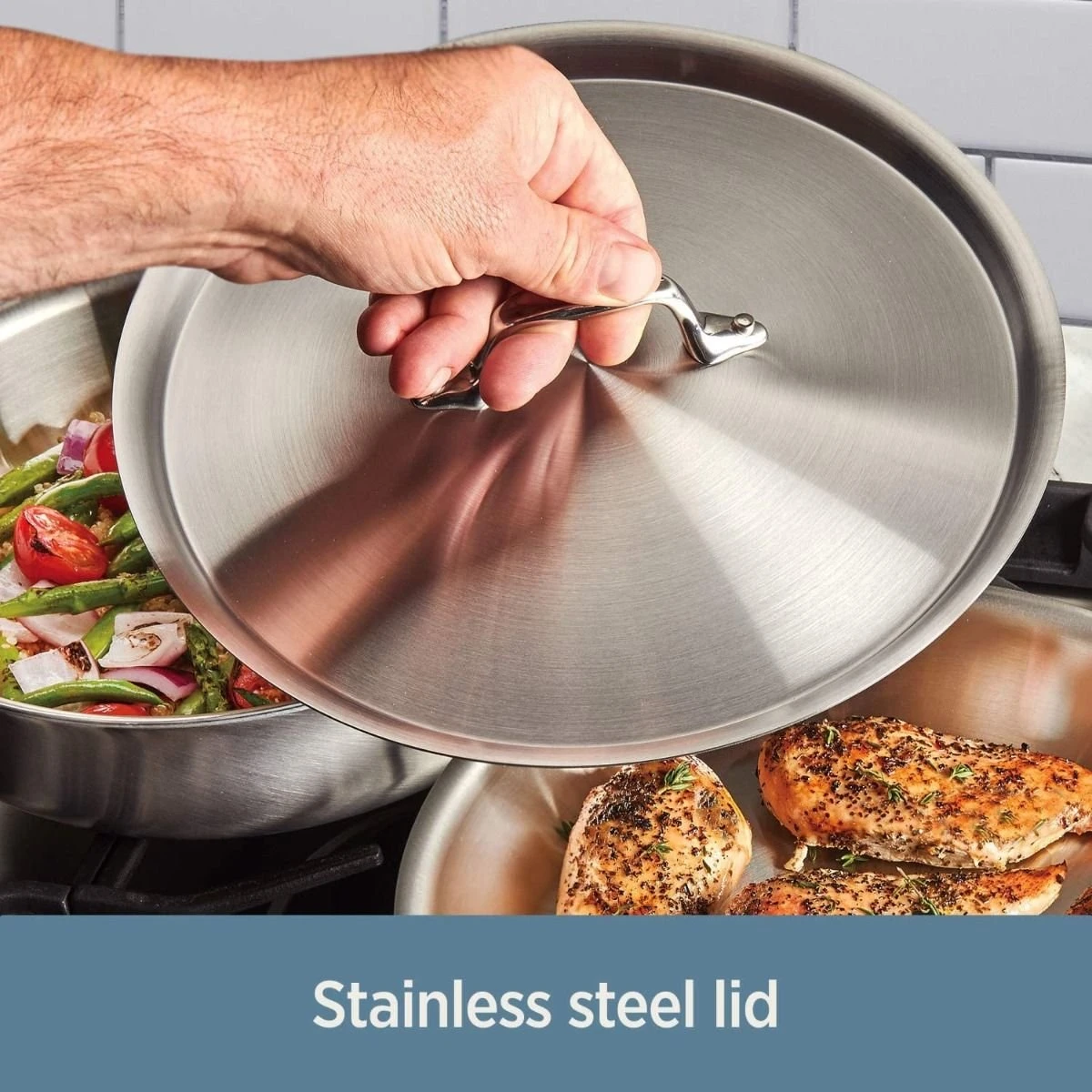 All-Clad D3 Stainless Steel 6-Quart Saute Pan With Lid - Image 4