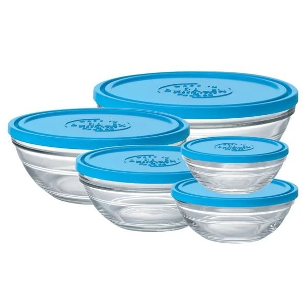 Duralex Lys 5-Piece Stackable Round Glass Bowls With Lids