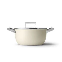 SMEG 5 Qt. Nonstick Casserole Dish With Lid | Cream