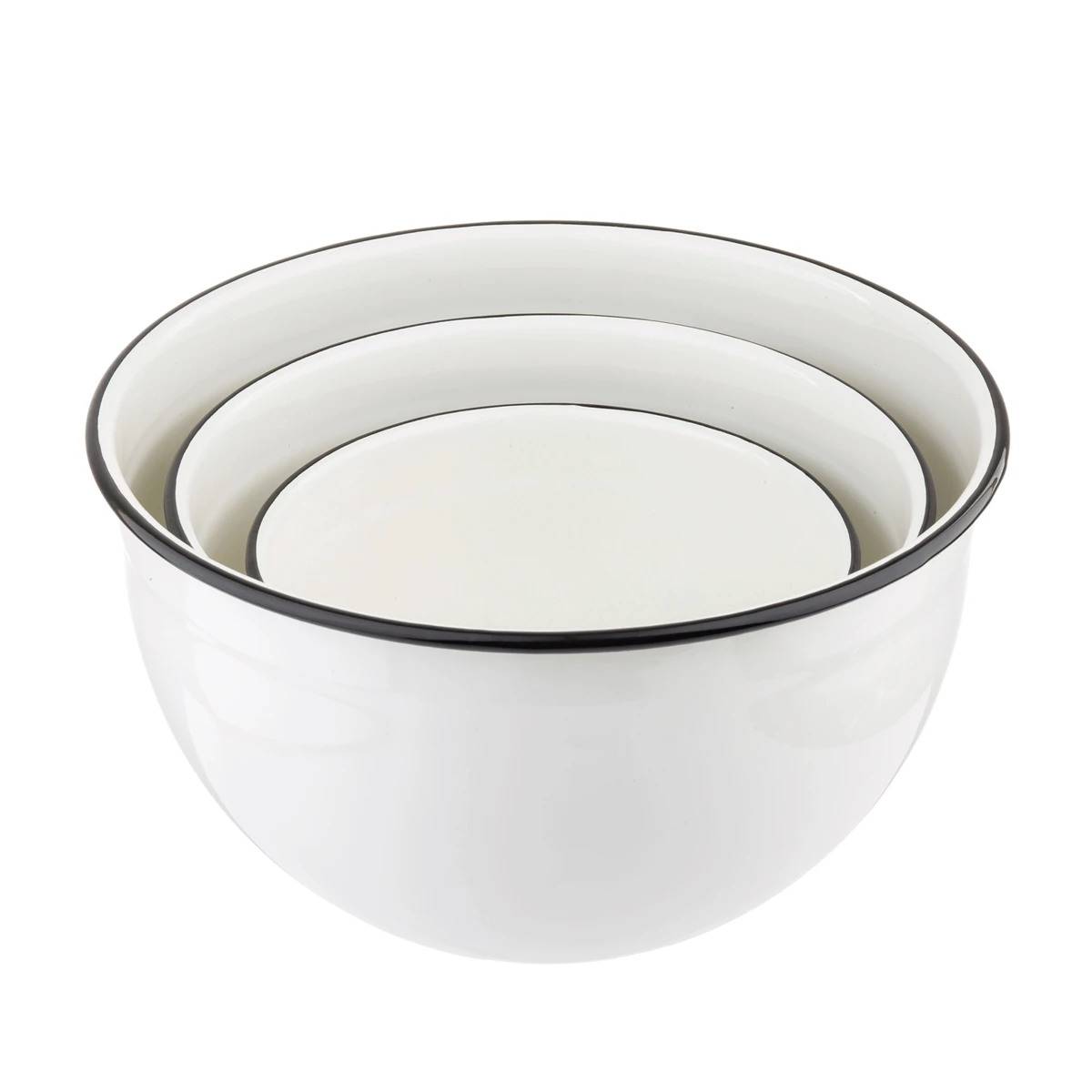 TableCraft Enamel Coated Mixing Bowls (Set Of 3) | White & Black