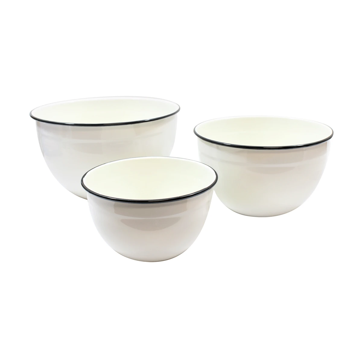 TableCraft Enamel Coated Mixing Bowls (Set Of 3) | White & Black - Image 2
