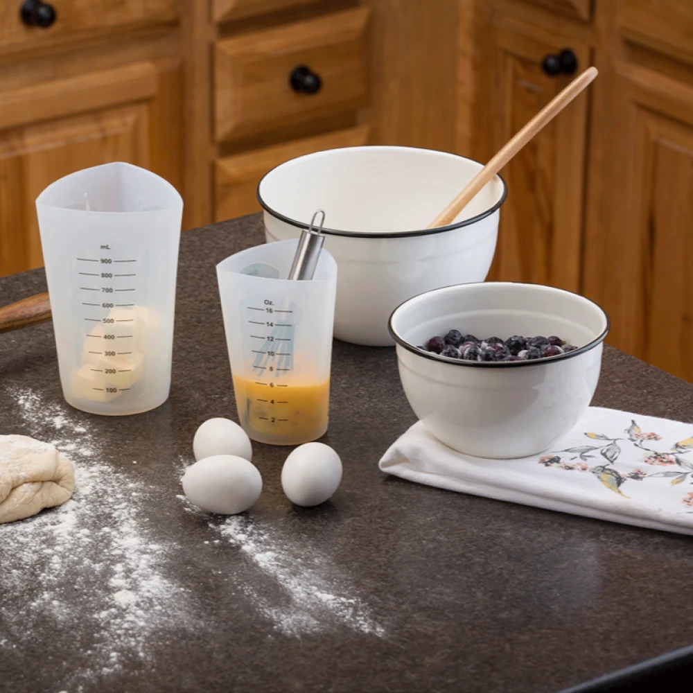 TableCraft Enamel Coated Mixing Bowls (Set Of 3) | White & Black - Image 5