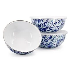 Golden Rabbit Enamelware Mixing Bowls With Lids - Set Of 3 | Ocean