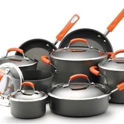 Rachael Ray Hard Anodized II Cookware Set W/ Orange Handles: 14pc