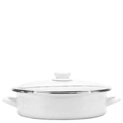 Golden Rabbit Enamelware 5 Qt. Large Saute Pan With Lid | White